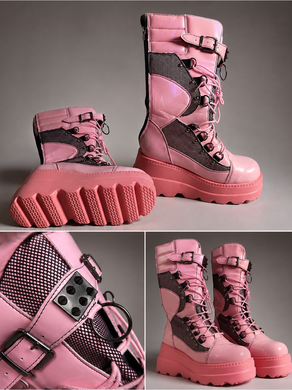 Women’s Pink Platform Combat Boots - Stylish Chunky Lace-Up